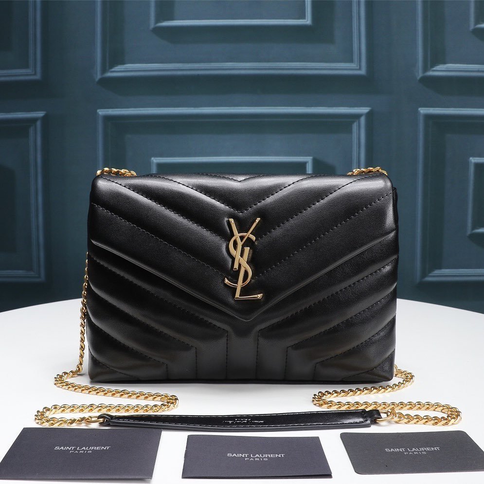 Saint Laurent Loulou Matelassé Small Shoulder Bag In Black