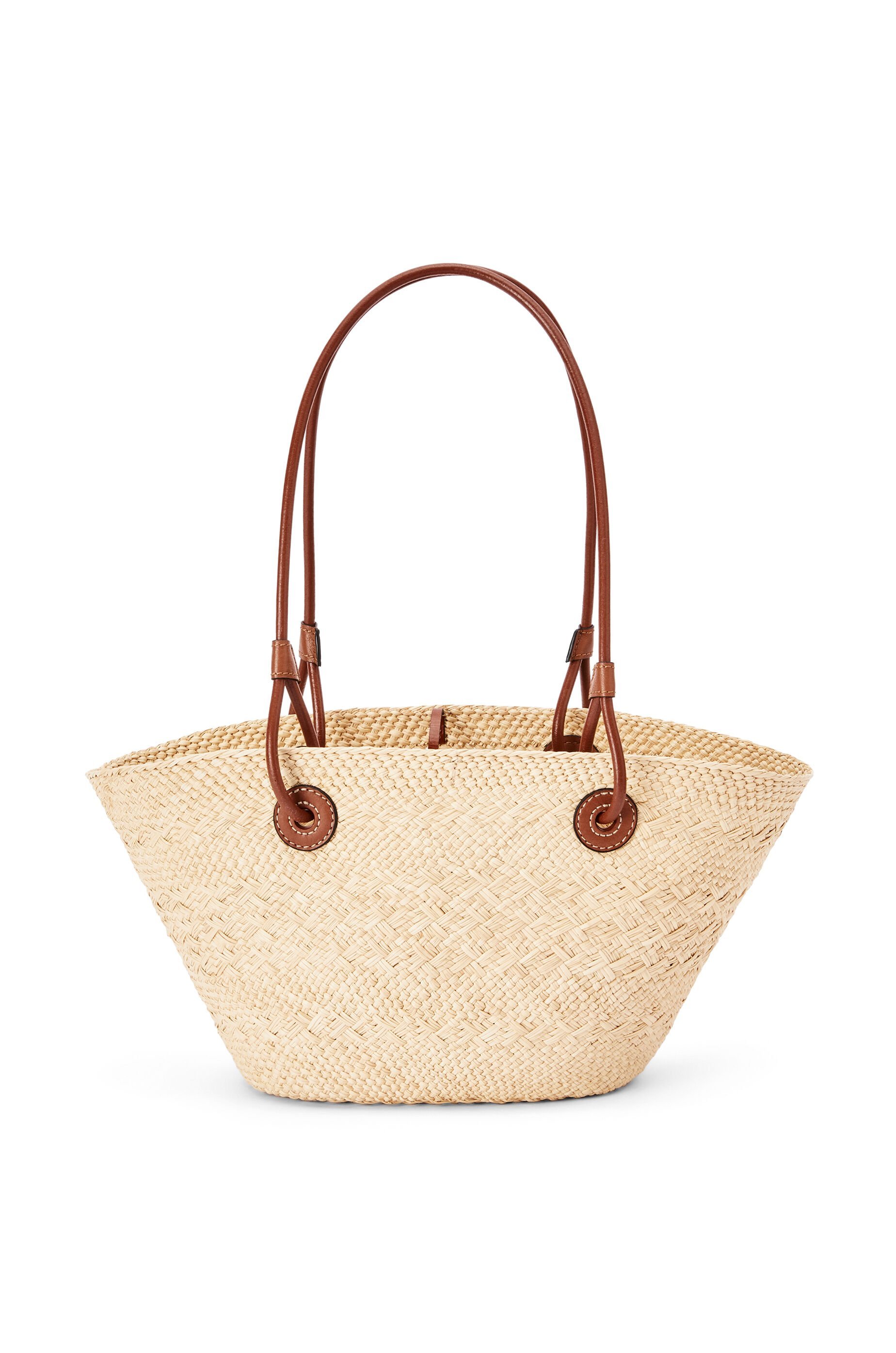 Loewe Anagram Small Iraca Palm And Leather Basket Bag In Nude