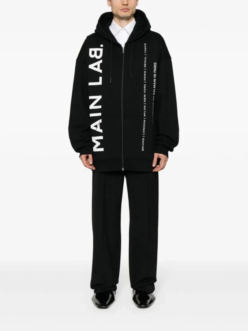 Shop Balmain Main Lab Zipped Hoodie In Black
