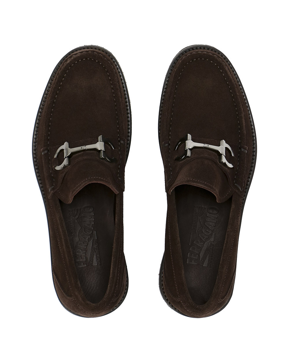 Ferragamo Block Heel Leather Loafers With Metal Detail In Black