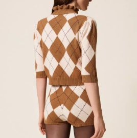 Twinset Diamond-patterned Jacquard Wool Blend Sweater In Brown