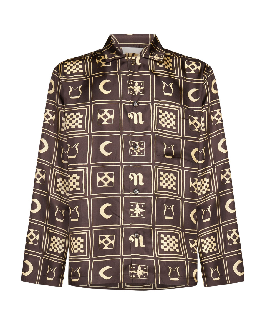 Nanushka Kopjafa-print Silk Shirt In Brown