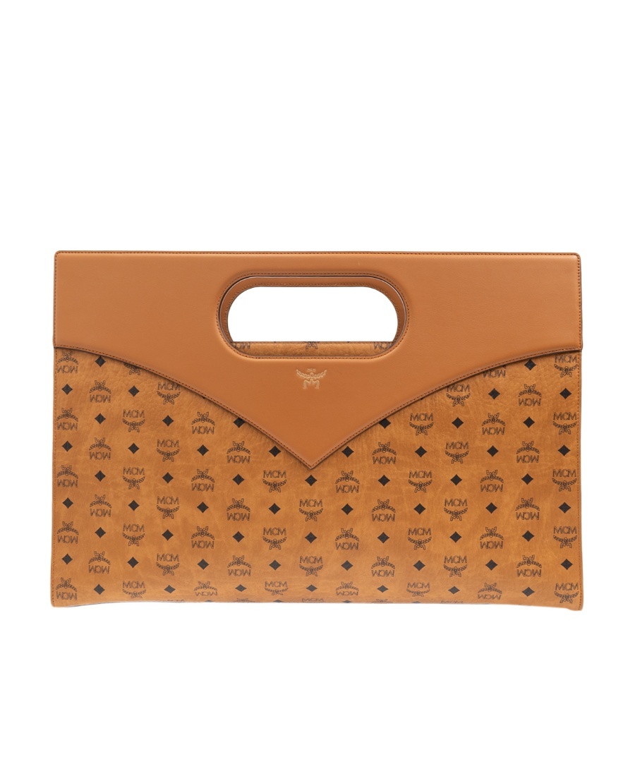 Mcm Diamond Logo Printed Shopper Bag In Brown
