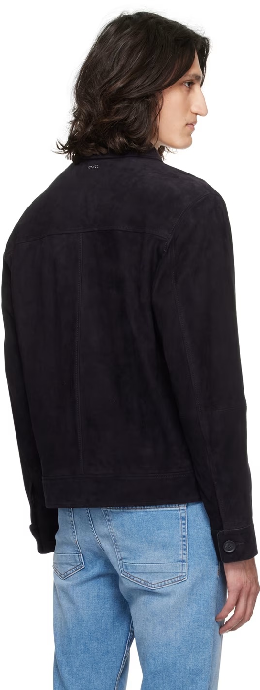 Hugo Boss Long-sleeve Suede Shirt Jacket In Black