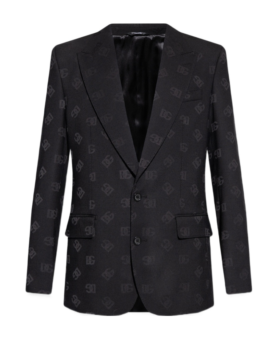Dolce & Gabbana Logo-jacquard Single-breasted Blazer In Black