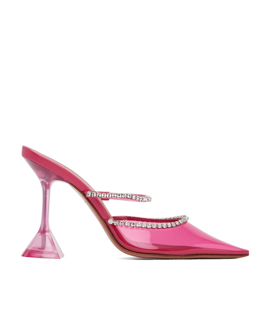 Shop Amina Muaddi Gilda Glass 95 Transparent High Heels In Pink
