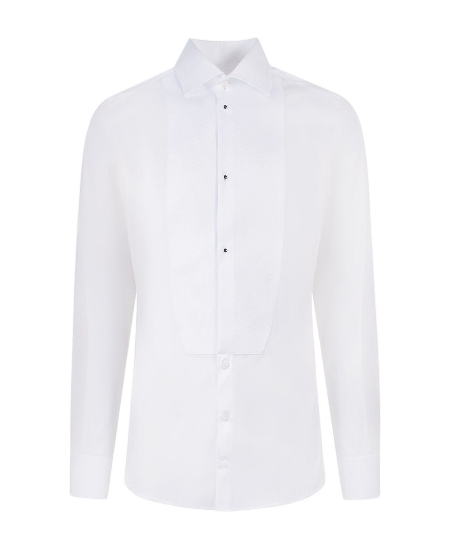 Dolce & Gabbana White Cotton Poplin Gold Tuxedo Shirt In White