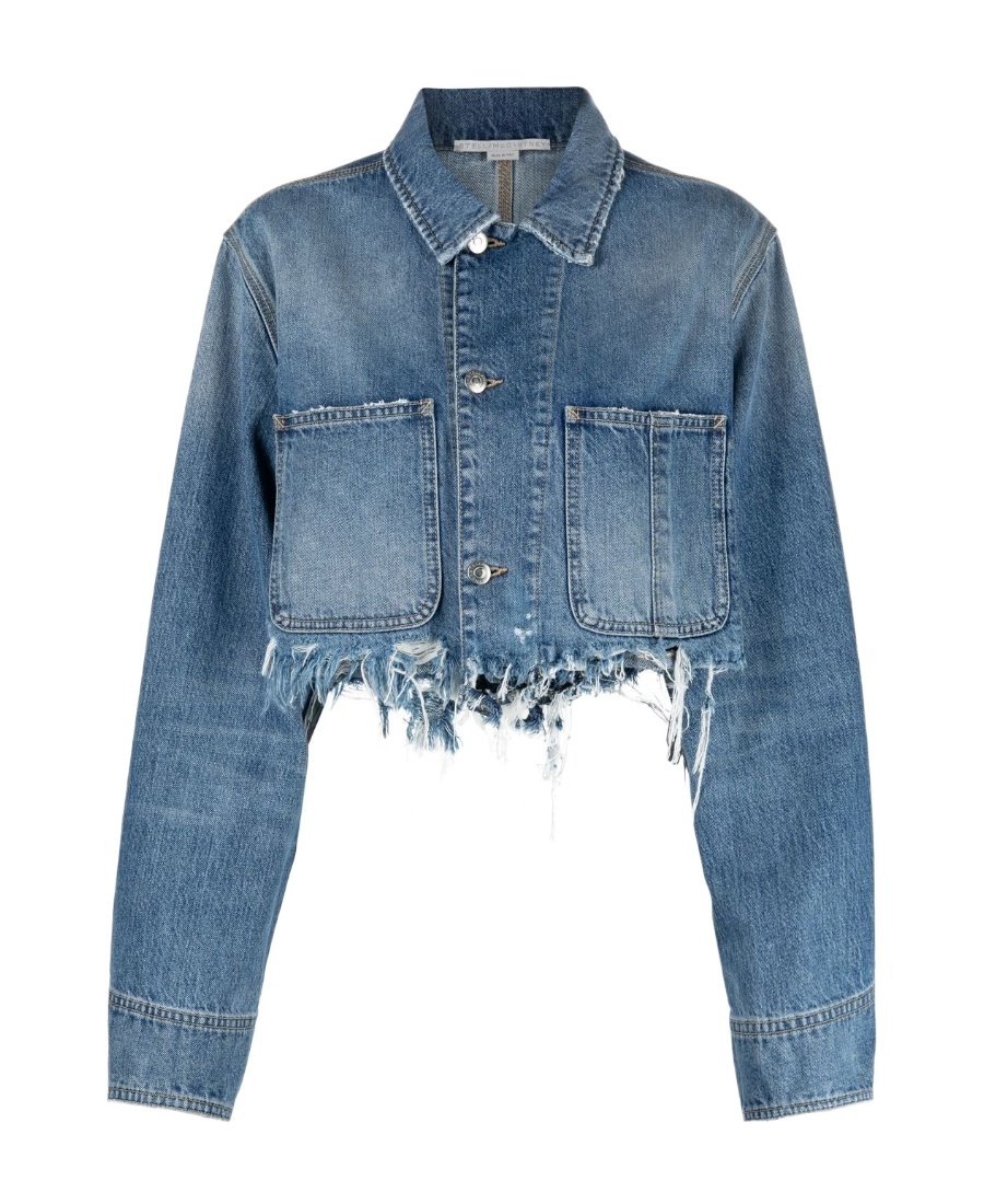 Stella Mccartney Distressed-effect Cropped Denim Jacket In Blue