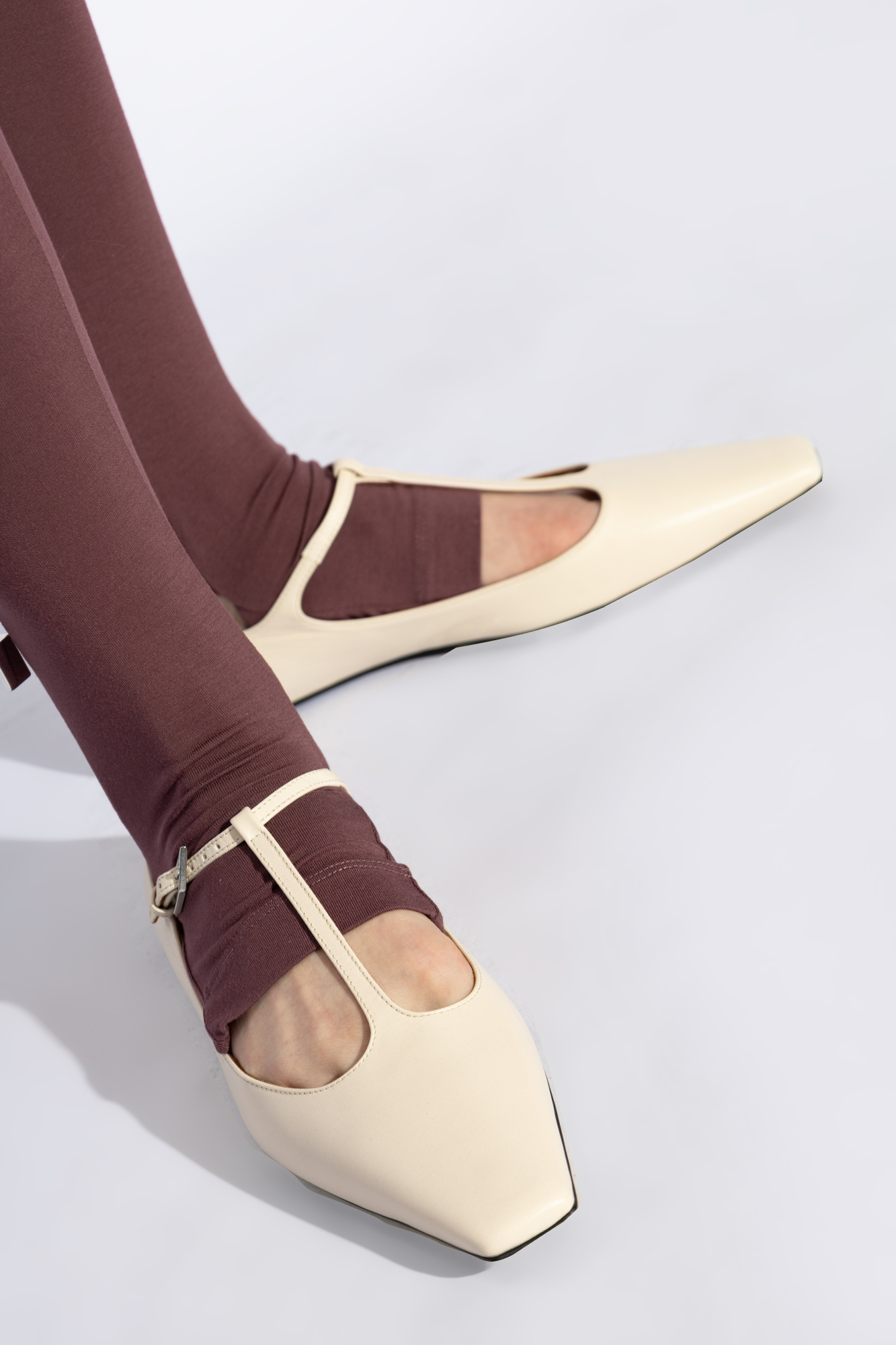 Attico Juno Ballerina Pointed Toe T-strap Flat In Neutral