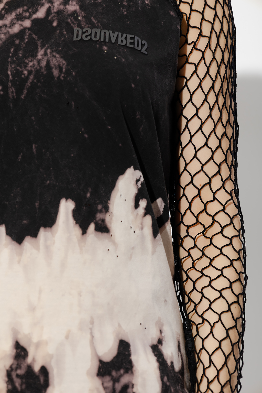 Shop Dsquared2 Abstract Pattern Mesh Sleeve Top In Black