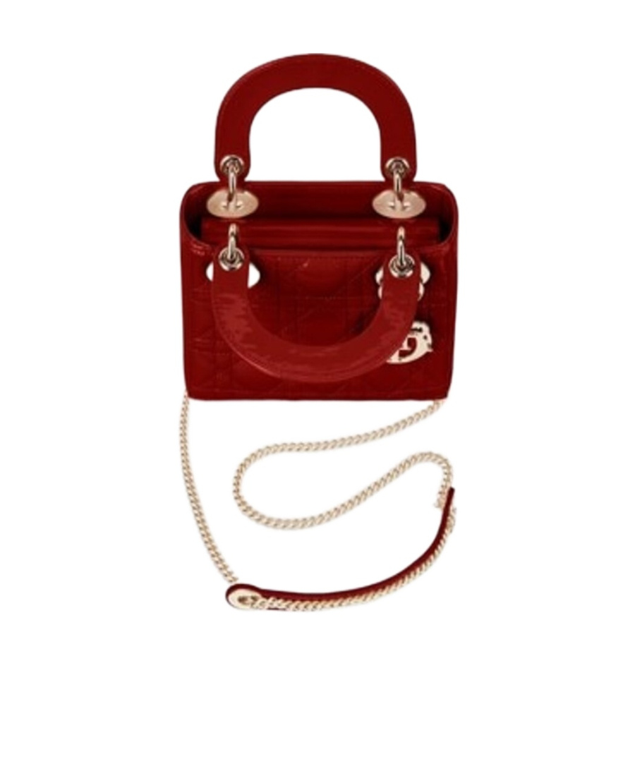Dior Lady Mini Patent Leather Cowhide Leather Handbag In Red