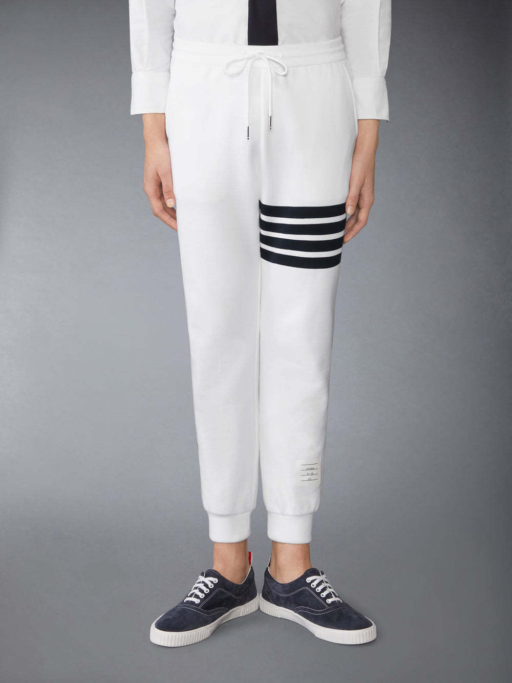 Thom Browne Cotton Sweatpants With Signature Stripe Detail In White