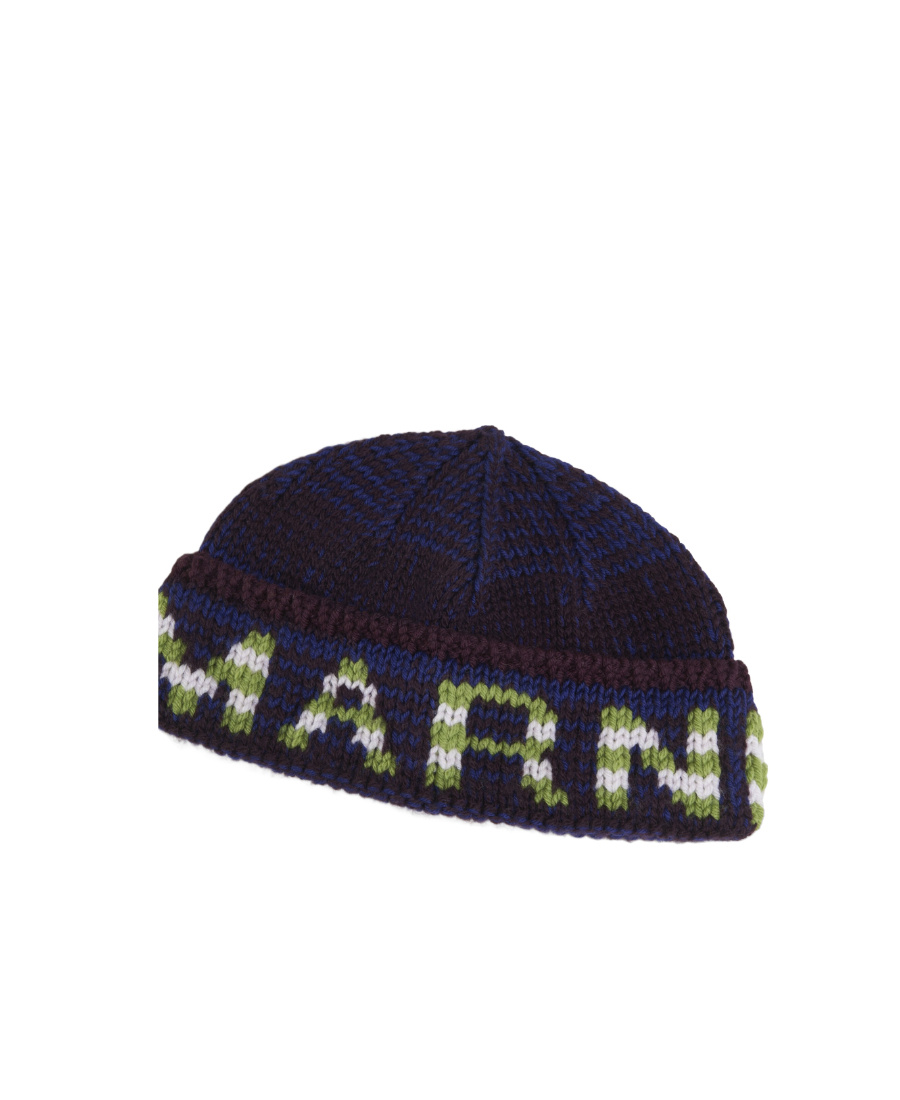 Marni Intarsia-knit Logo Beanie In Black