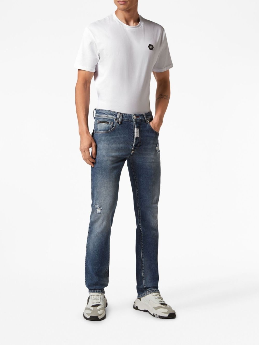 Philipp Plein Logo Patch Straight-cut Jeans In Blue