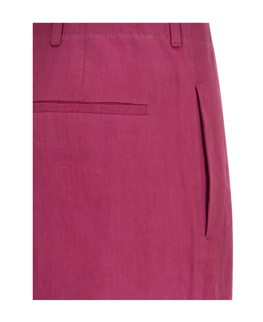 Max Mara Cropped Linen Tailored Trousers In Pink