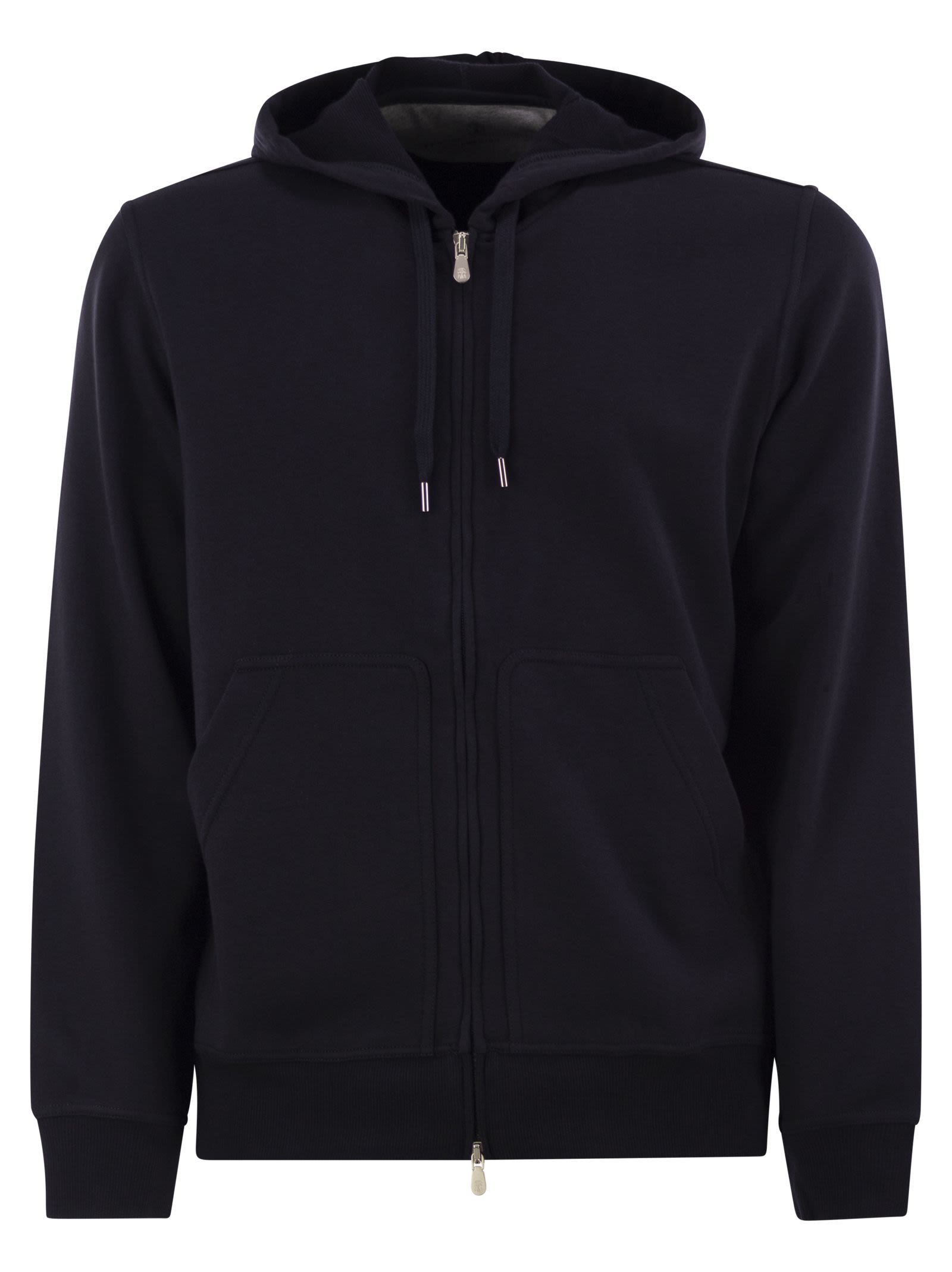Brunello Cucinelli Hooded Crewneck Sweater Front Pockets In Black