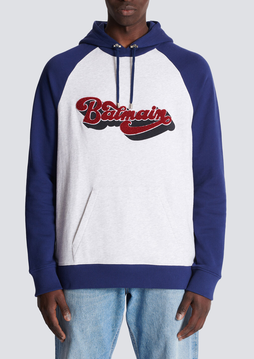 Shop Balmain Retro '70s Hooded Sweatshirt In Blue