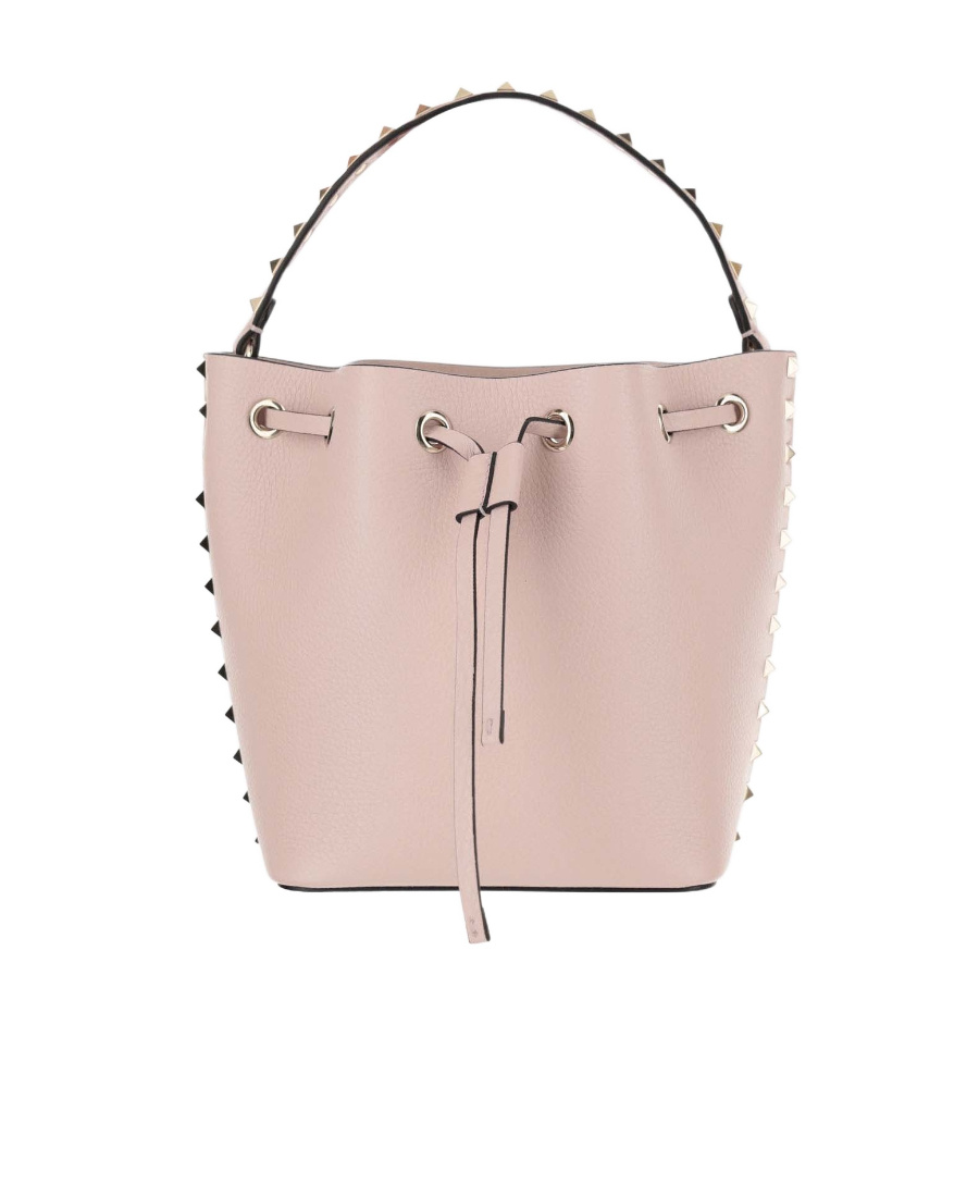 Valentino Garavani Leather Bucket Bag Featuring Rockstud Accents In Pink