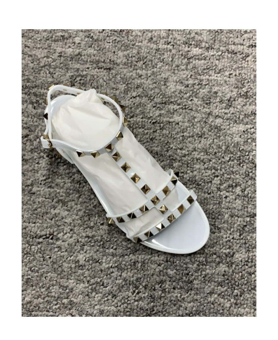 Valentino Rockstud Flat Sandals In White