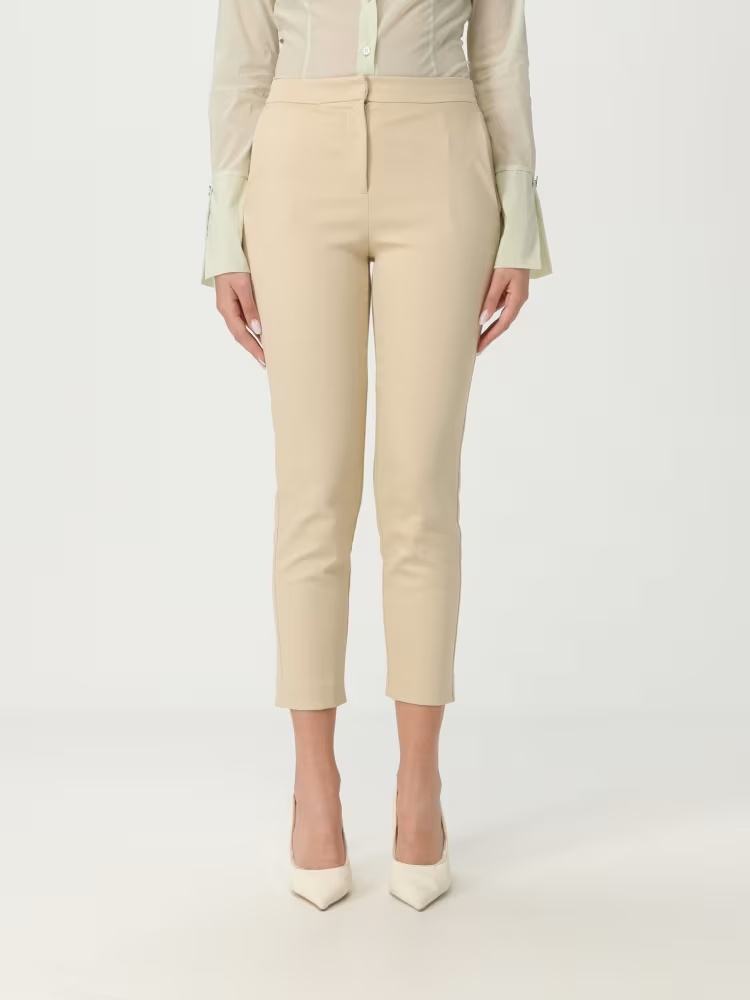 Patrizia Pepe Logo-plaque Cropped Tailored Trousers In Neutral