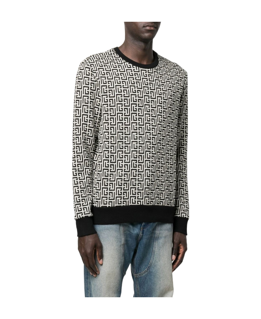 Balmain Monogram Pattern Jumper In Black