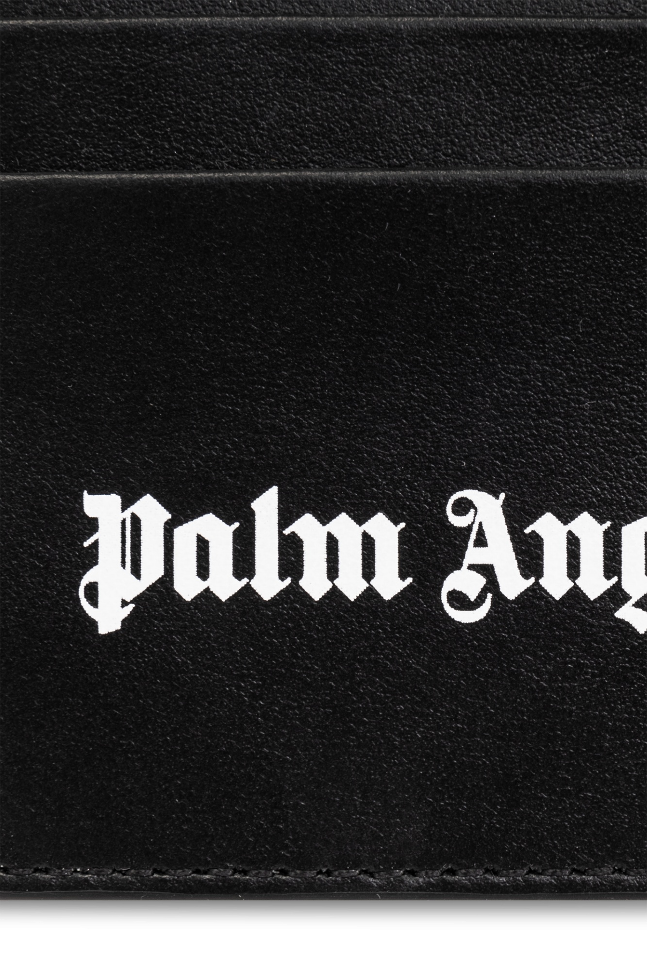 Palm Angels Gothic Leather Logo Cardholder With Tonal Stitching In Black