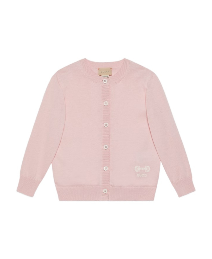 Gucci Horsebit Logo Jacquard Knit Cardigan In Pink