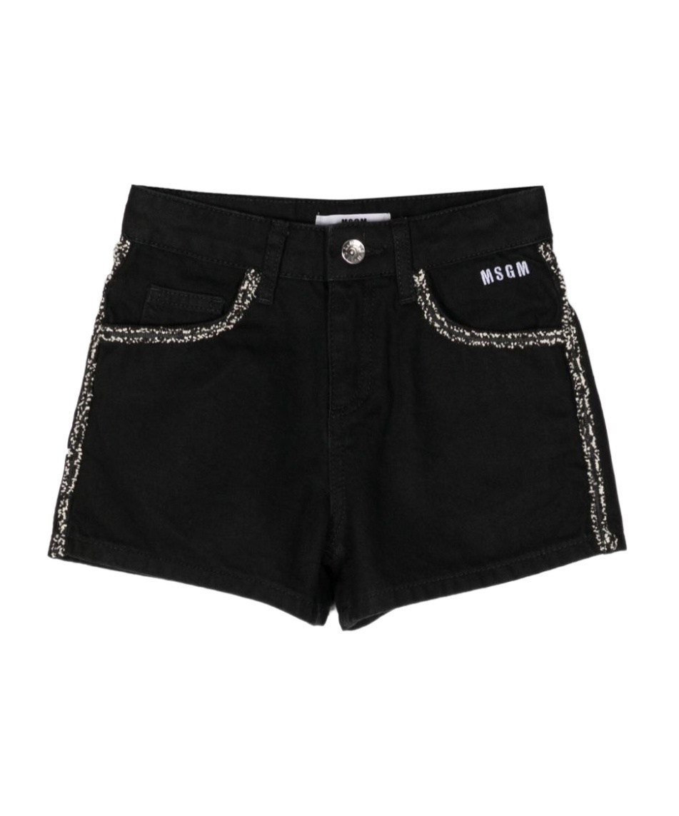 Msgm Contrasting-trim Denim Shorts In Black