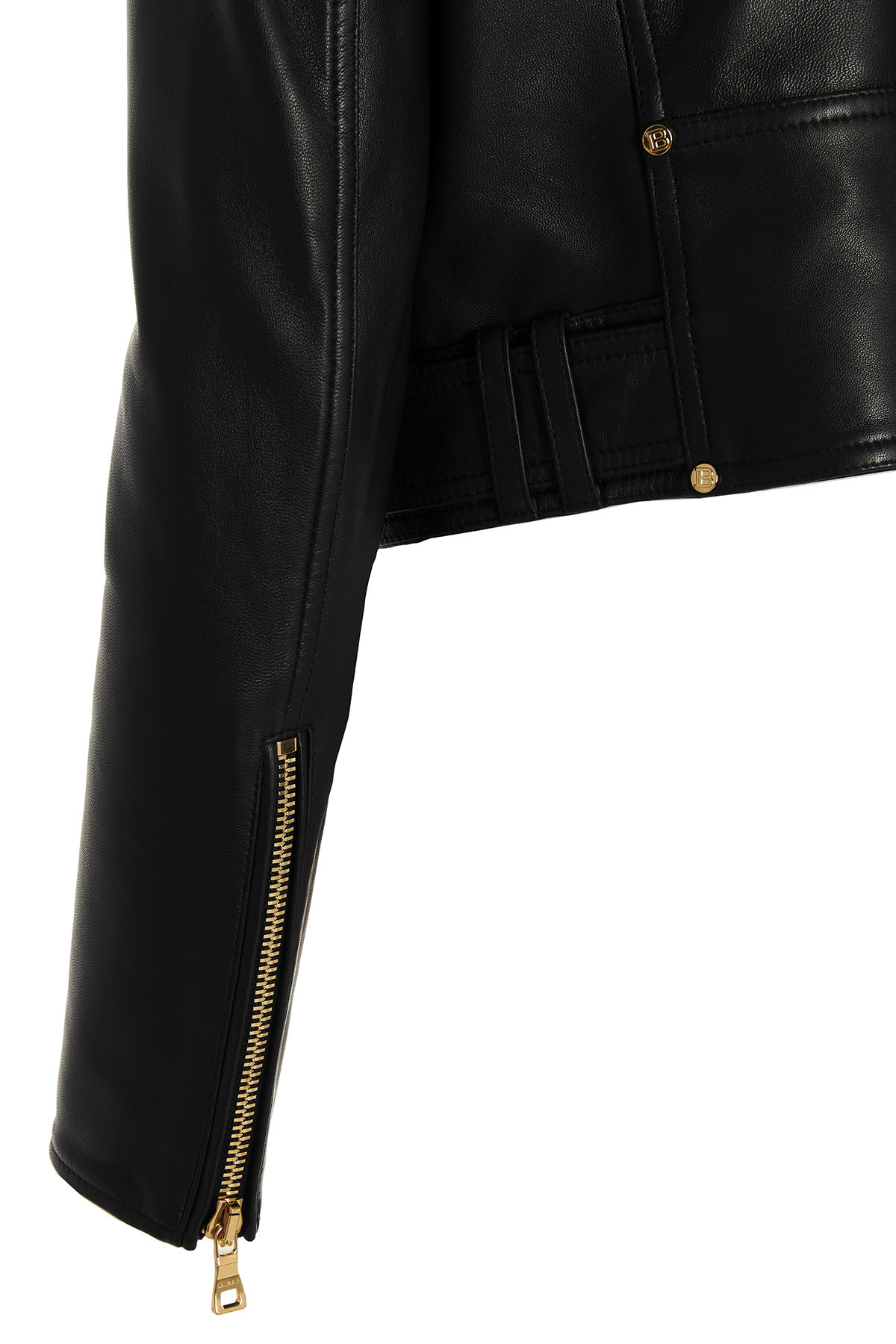 Balmain Chain Quilted-sleeves Leather Crop Biker Jacket In Black
