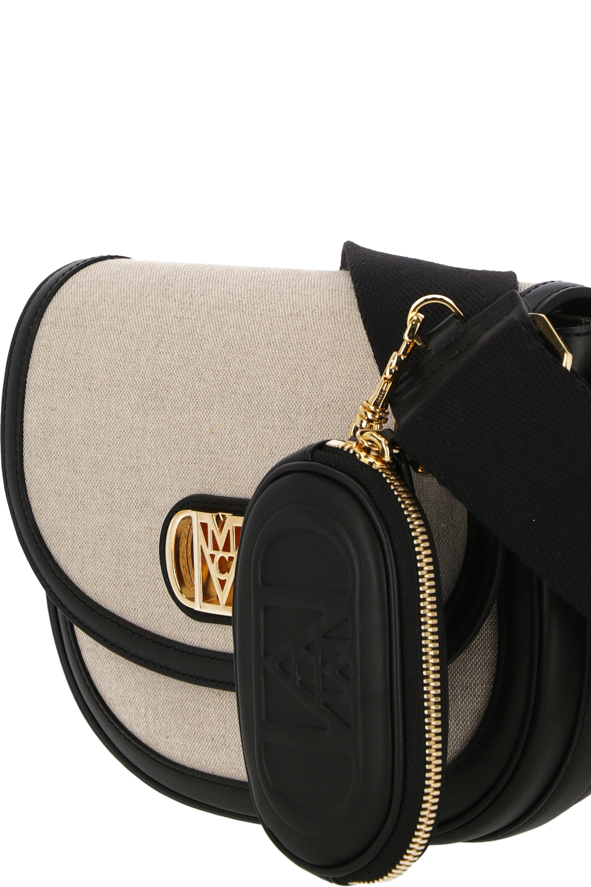 Mcm Mode Travia Logo Plaque Small Crossbody Bag In Black