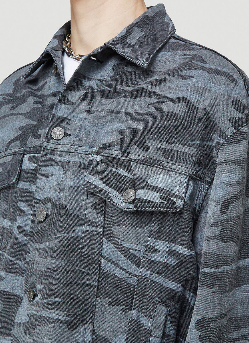 Balenciaga Camouflage-print Denim Jacket In Black