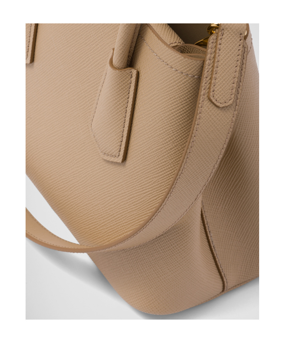 Prada Double Saffiano Leather Mini Bag In Nude