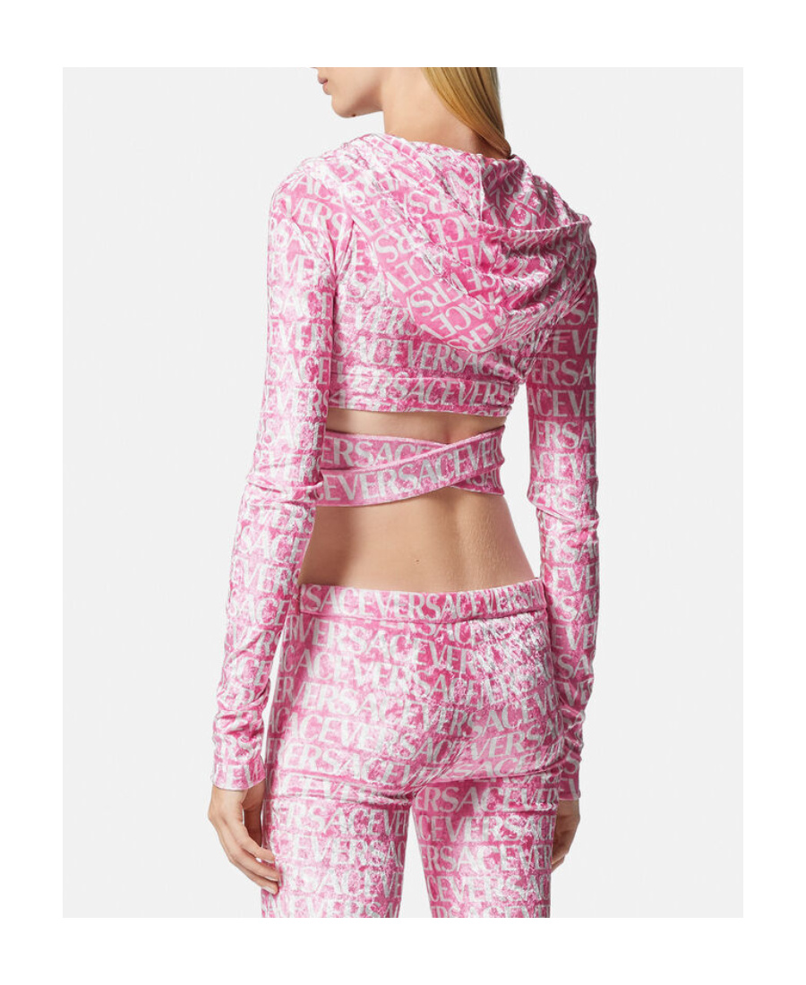 VERSACE VERSACE ALL-OVER VELVET CROPPED HOODIE
