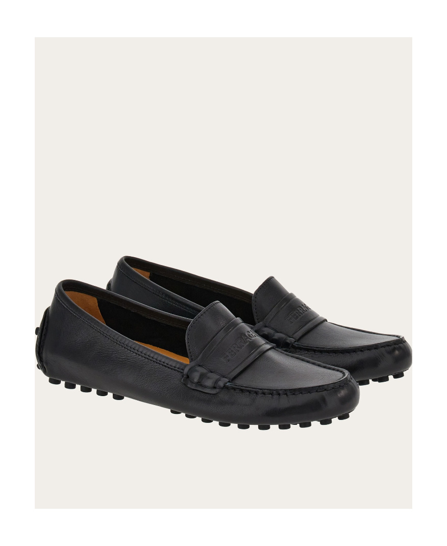 Ferragamo Iside Driver Moccasins In Calfskin In Black
