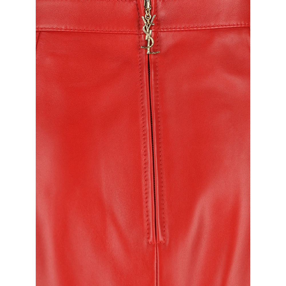 Saint Laurent Leather Midi Skirt In Red