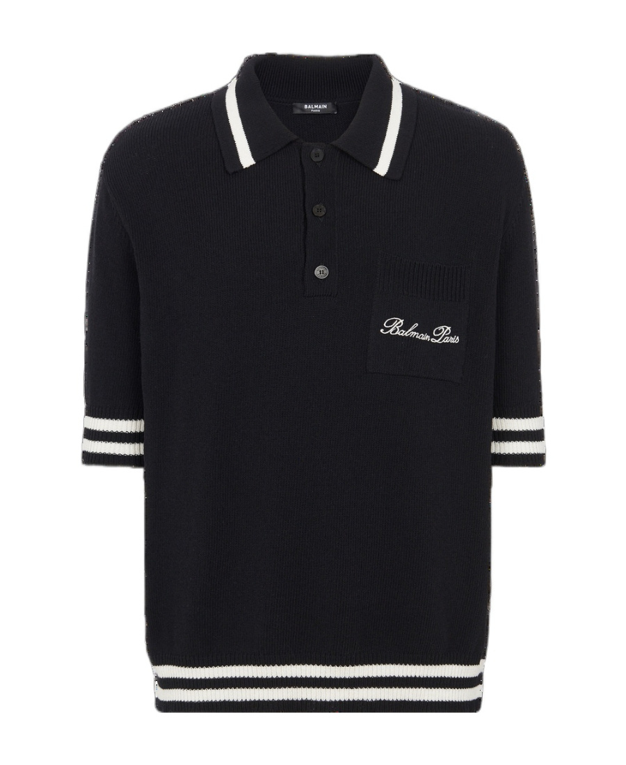 Shop Balmain Signature Polo Shirt In Black