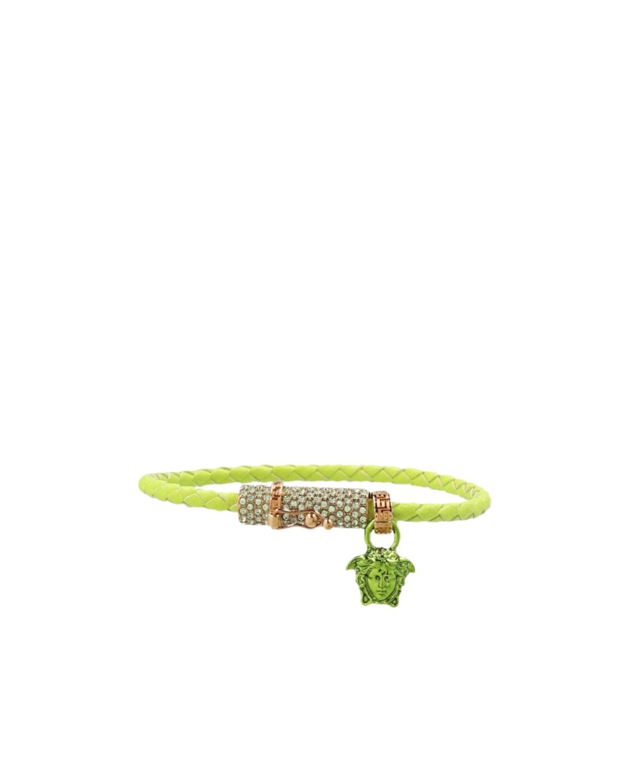 Versace Leather Crystal-embellished Bracelet In Green