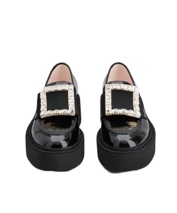 Roger Vivier Viv' Rangers Crystal Embellished Leather Loafers In Black