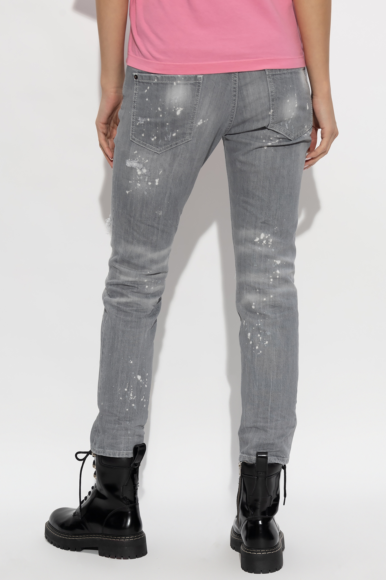 Dsquared2 Paint-splatter Ripped Jeans In Gray