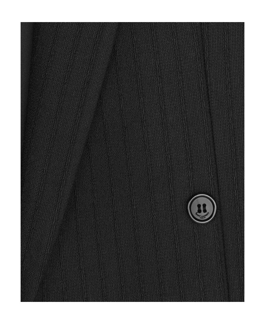 Saint Laurent Double-breasted Oversized Jacket In Striped Wool In Black