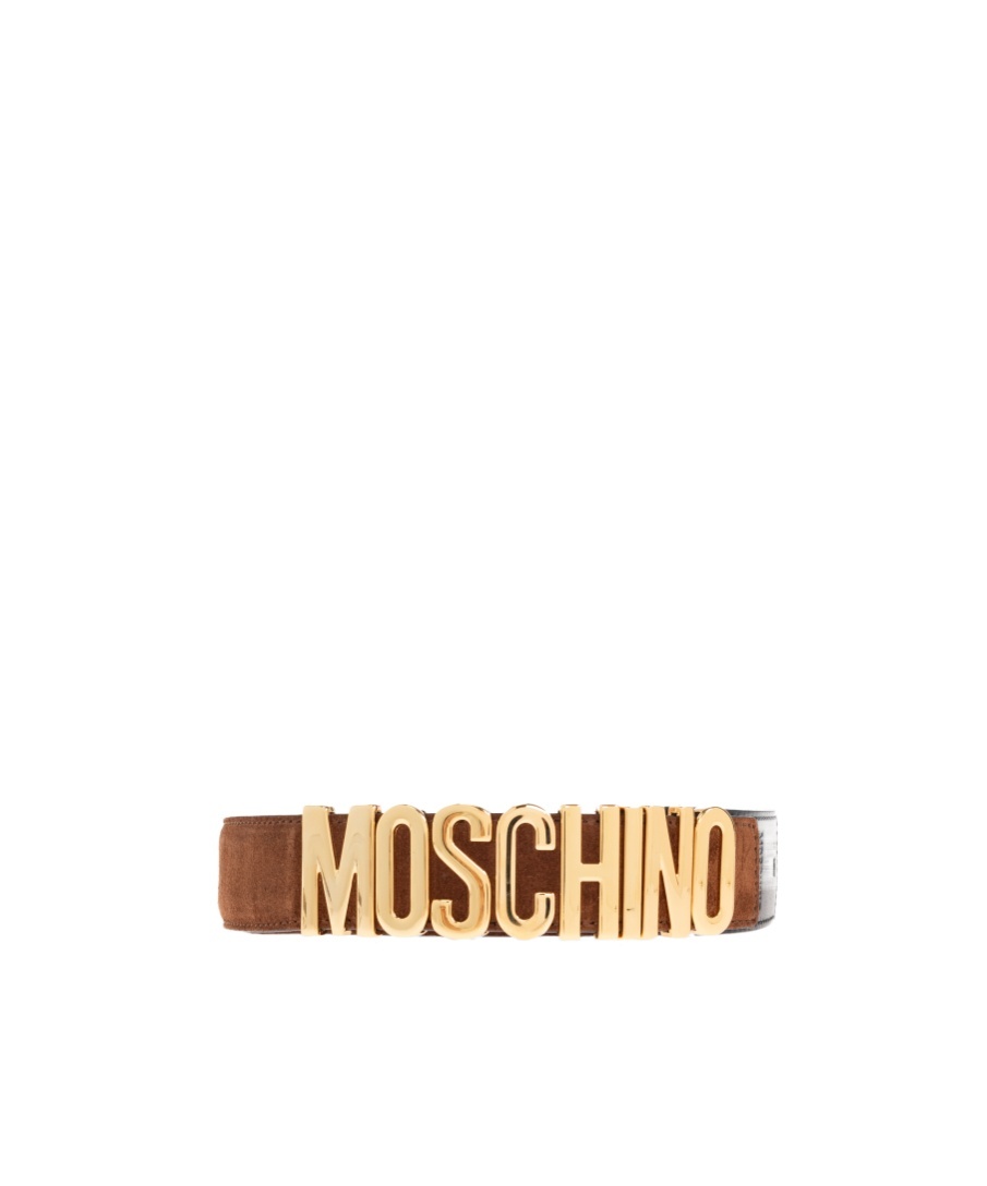 Moschino Logo-plaque Suede Belt In Brown