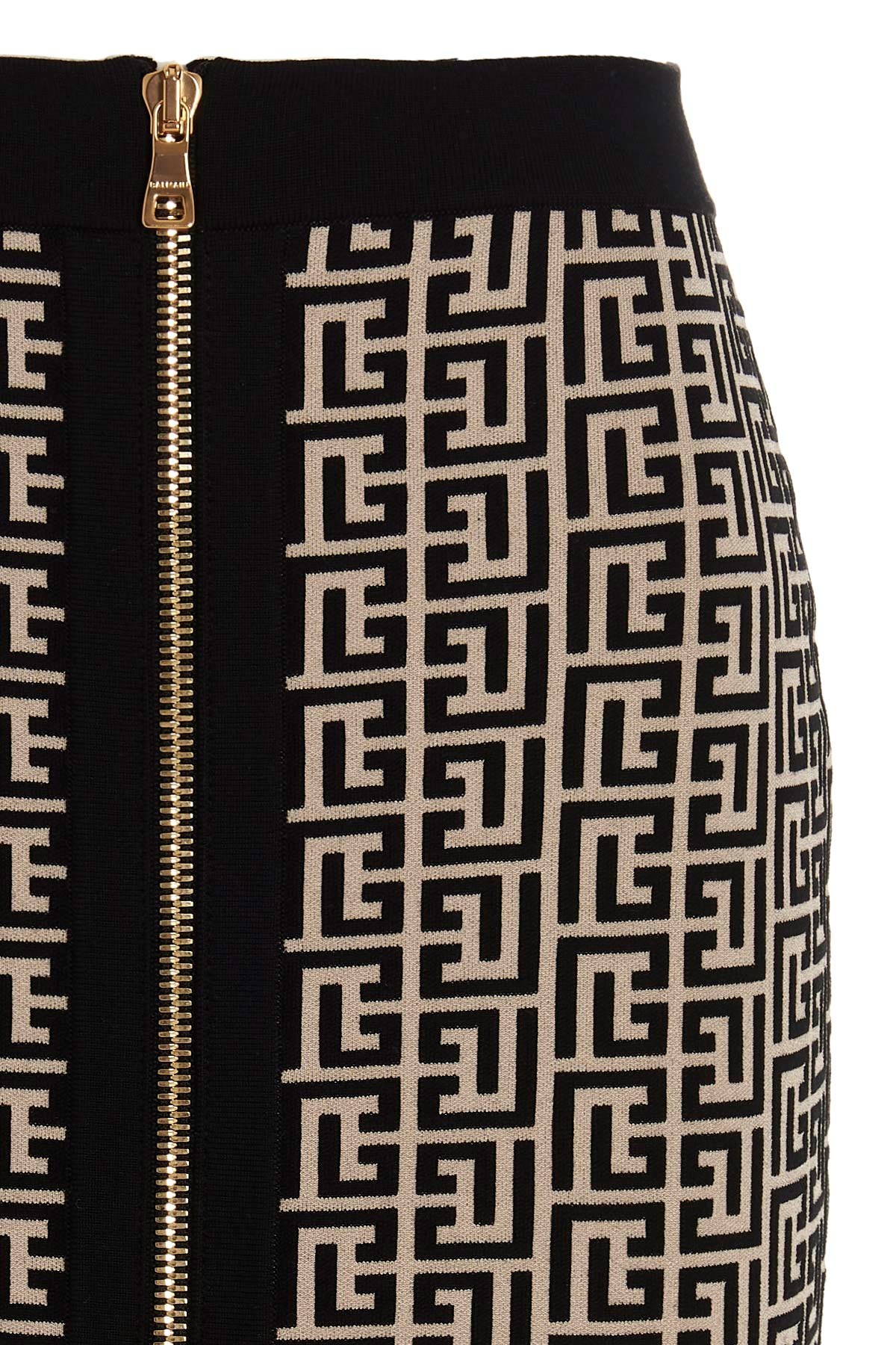 Balmain Monogram Wool Pencil Skirt With Zip In Black