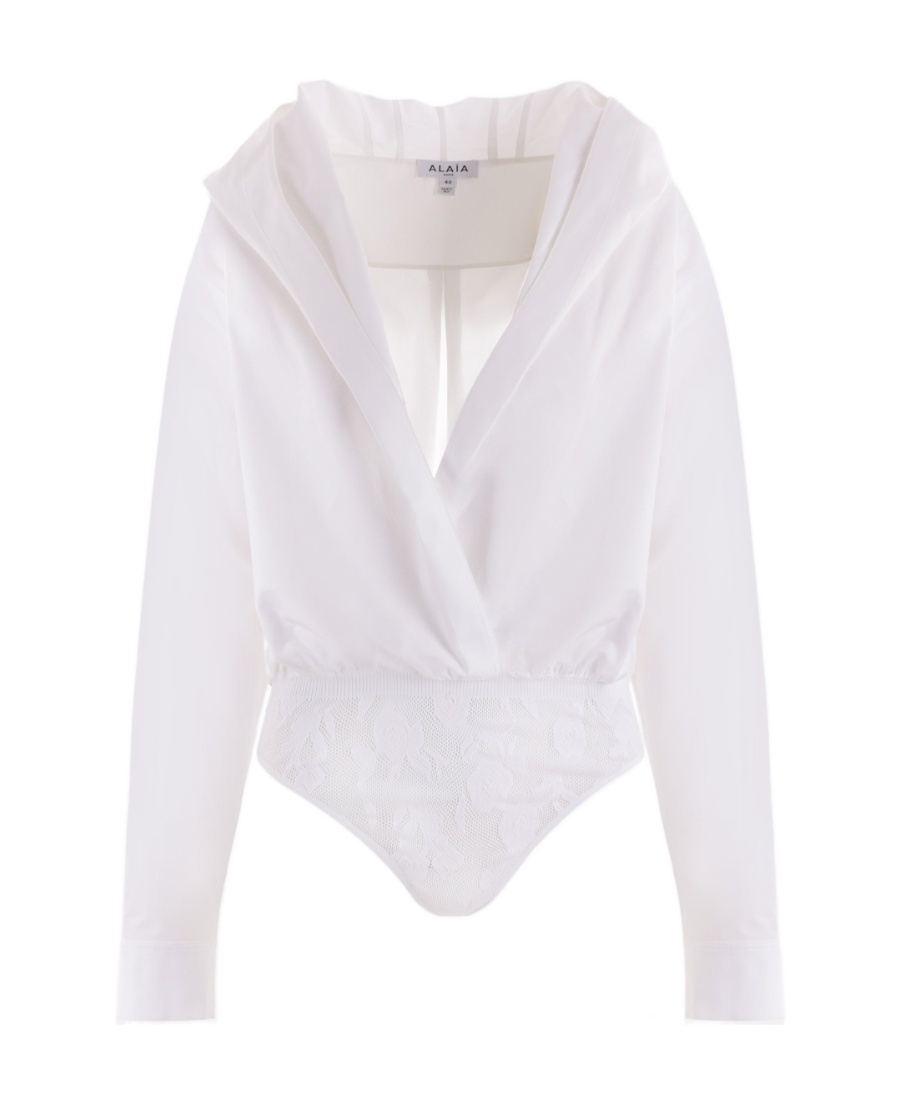 Shop Alaïa Hooded Long-sleeved Bodysuit In White