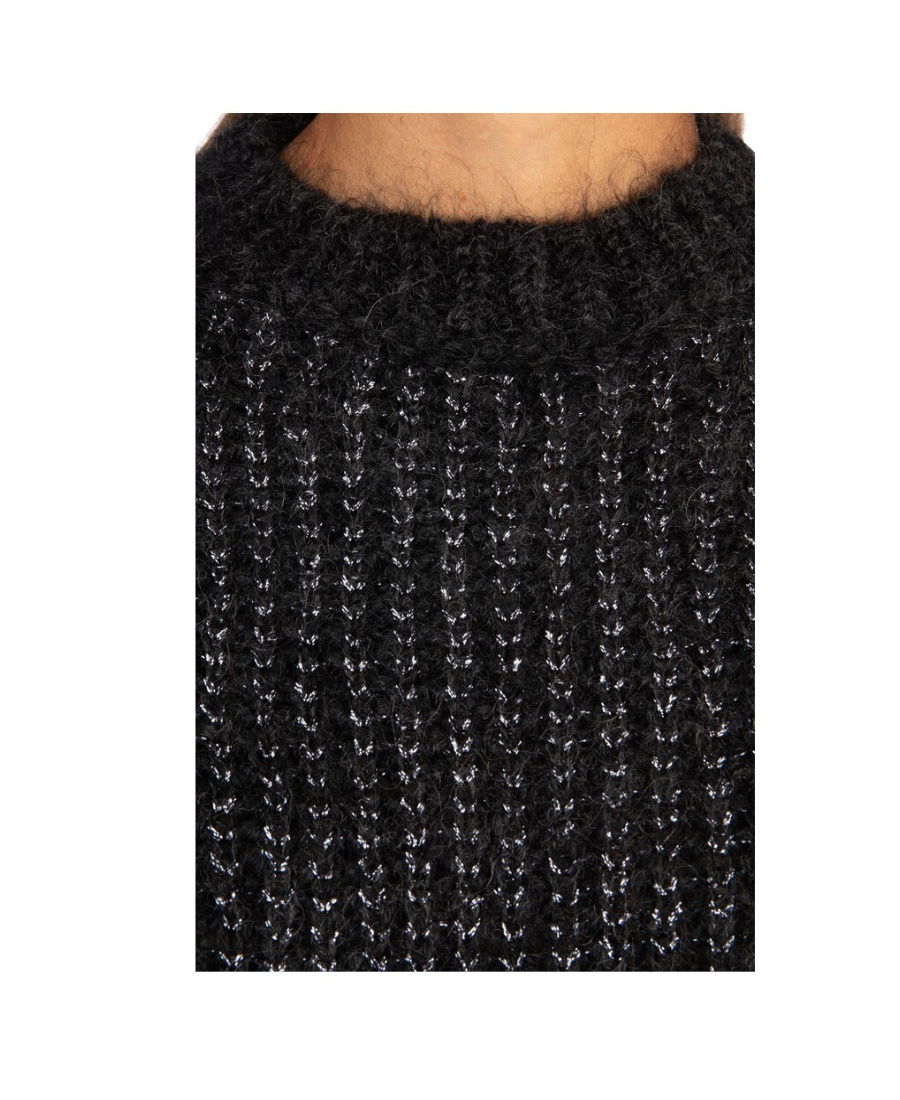 Saint Laurent Metallic Loose-knit Jumper In Black