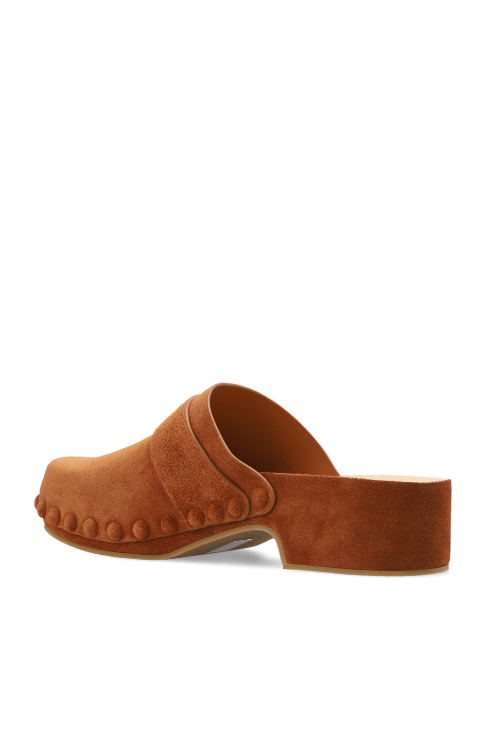 Chloé Suede Block Heel Clogs With Studded Detailing In Brown