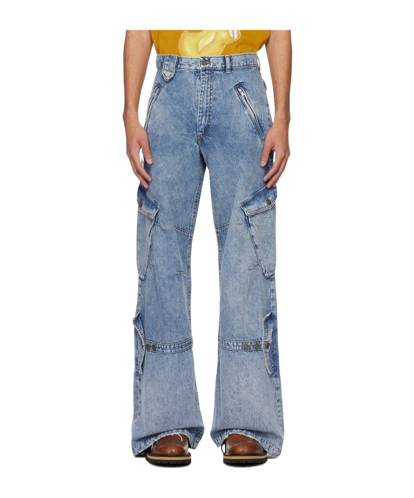 Egonlab Wide-leg Denim Cargo Jeans In Blue