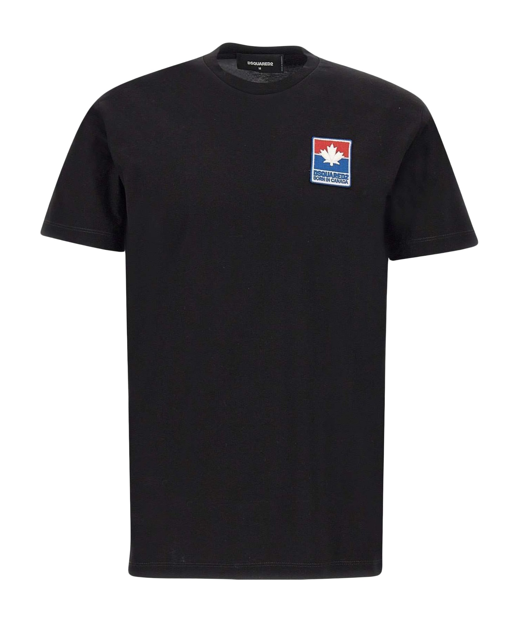 Dsquared2 Black Cotton T-shirt With Logo Patch In Black
