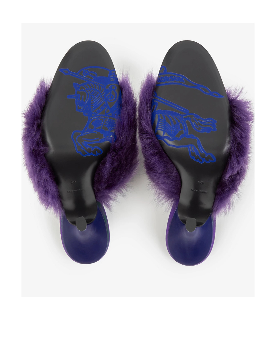 Burberry Minnie Shearling Stiletto Mule Sandals In Purple