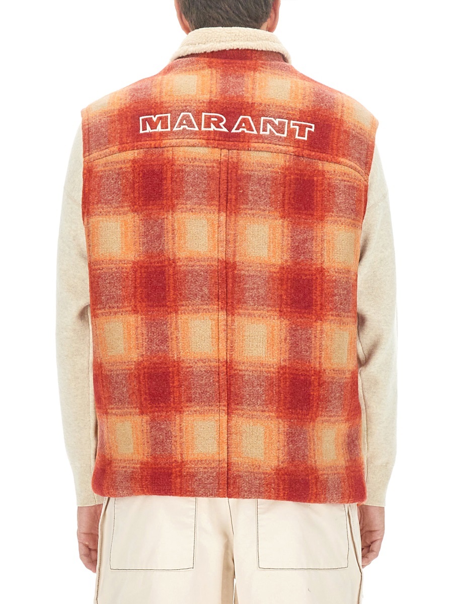 Isabel Marant Kiraneo Logo-embroidered Plaid-check Gilet In Brown