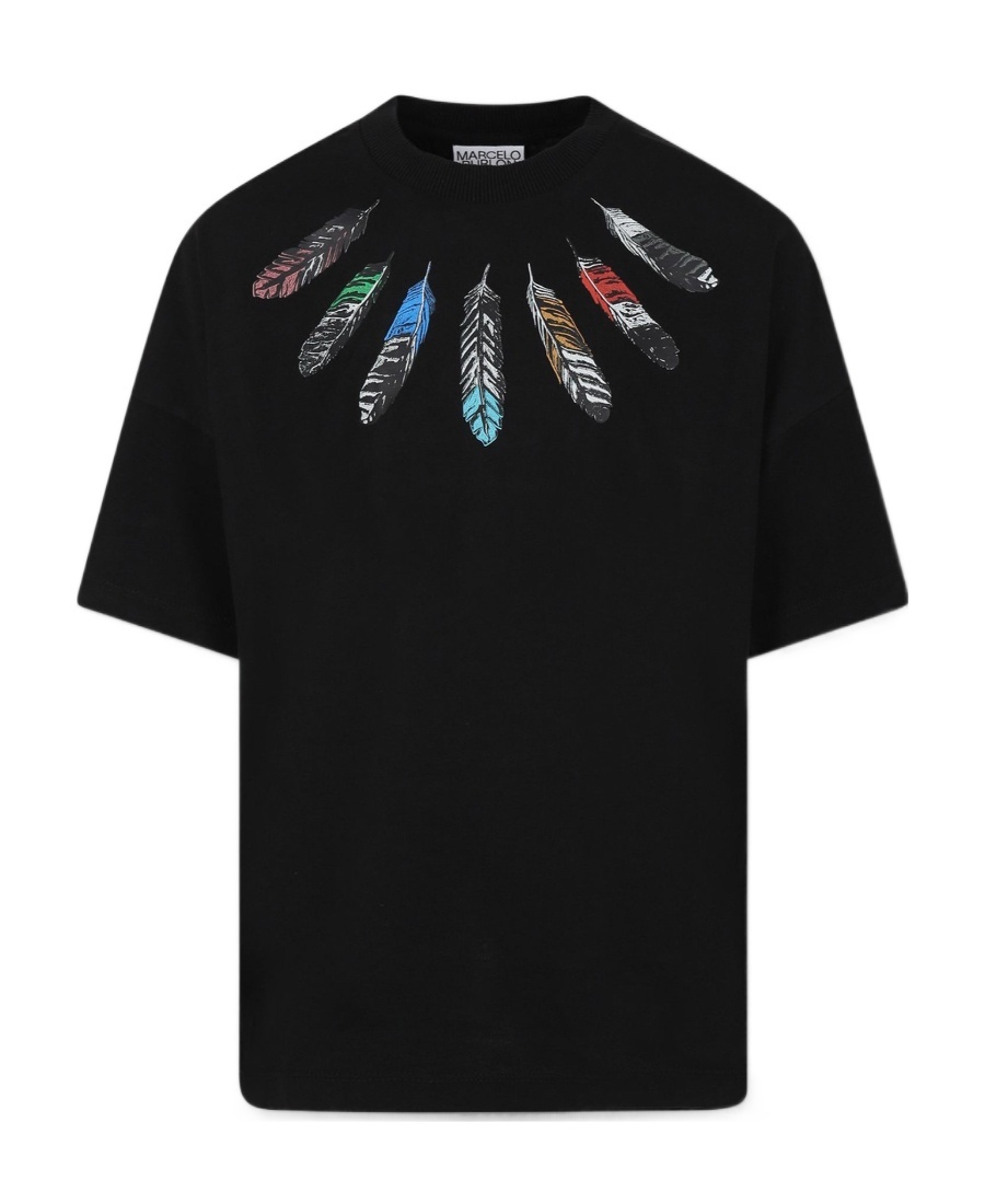 Marcelo Burlon County Of Milan Feather-print Short-sleeve T-shirt In Black